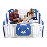 Baby Laufgitter, Baby Laufgitter für Babys und Kleinkinder, große Baby Spielhöfe faltbar für drinnen/draußen, kriechende Grille mit Bärenmuster für Babys und Kleinkinder